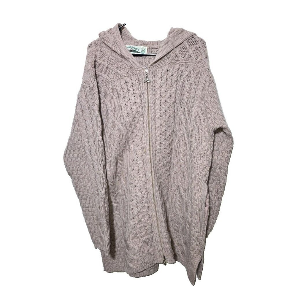 Aran Crafts Ireland Merino Wool Cardigan XL Celtic Knot Fisherman Jumper Beige